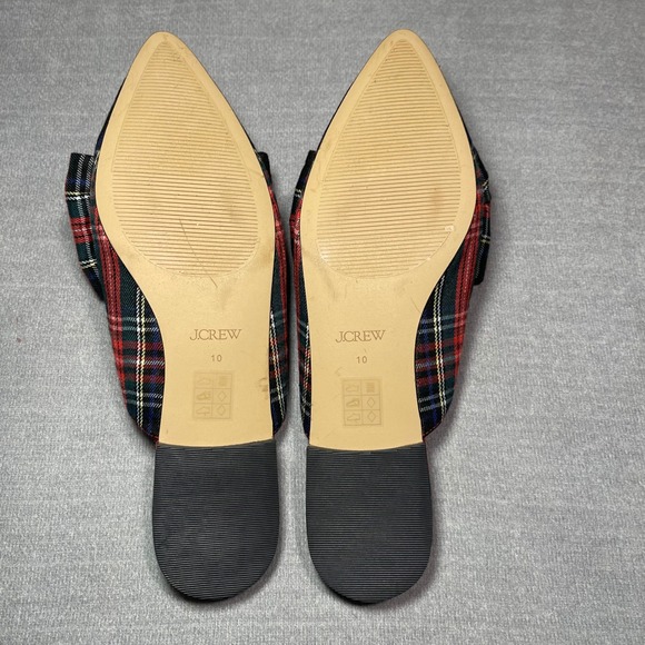 J. Crew Plaid Bow Mule Flats Shoes Women  10 Tartan Pointed Toe Slip On Holiday - Picture 3 of 4